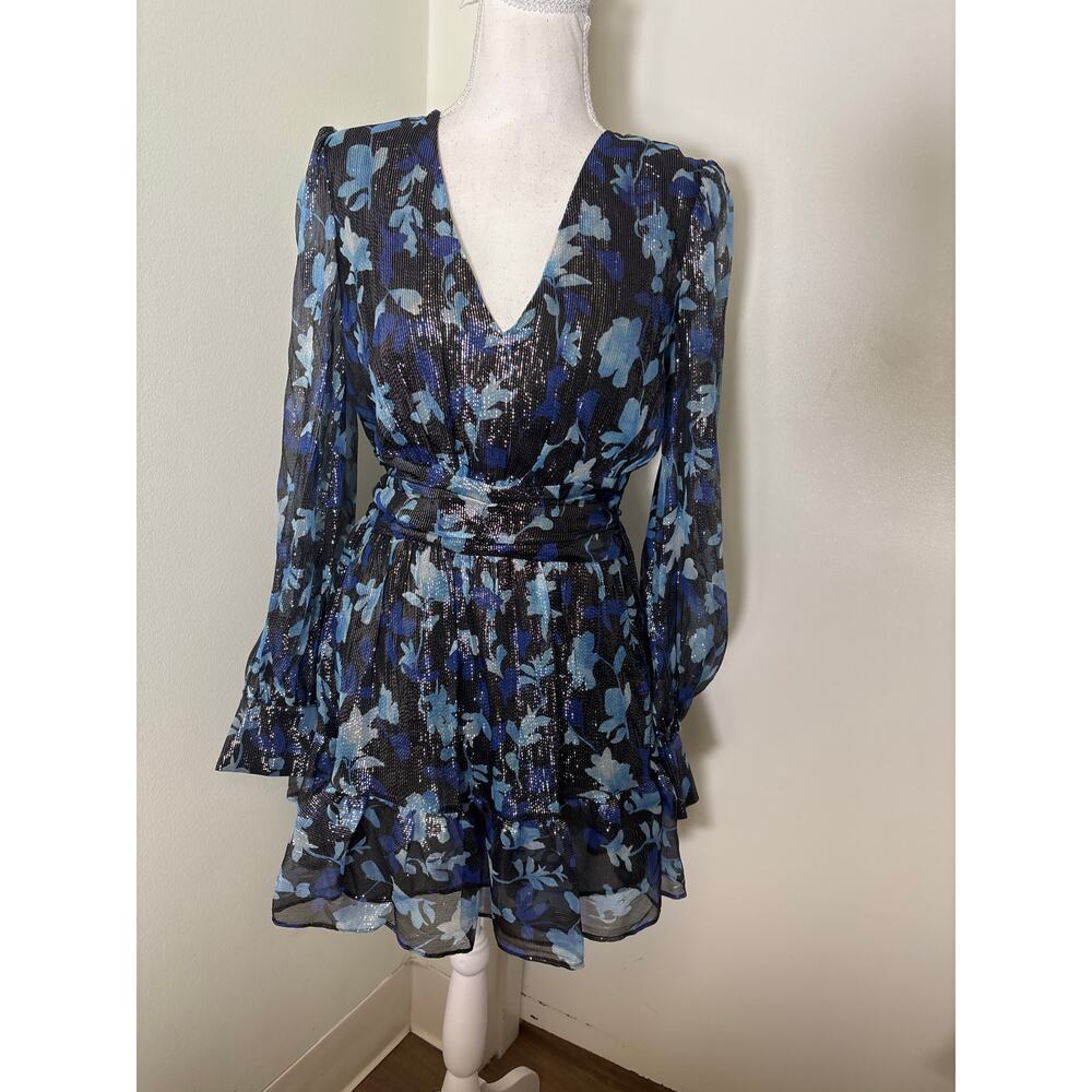 Ramy Brook Black and Blue Floral Mini Dress